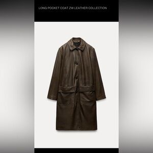 NWT Zara Olive- Brown Genuine Leather Long Trench Jacket Coat M $629